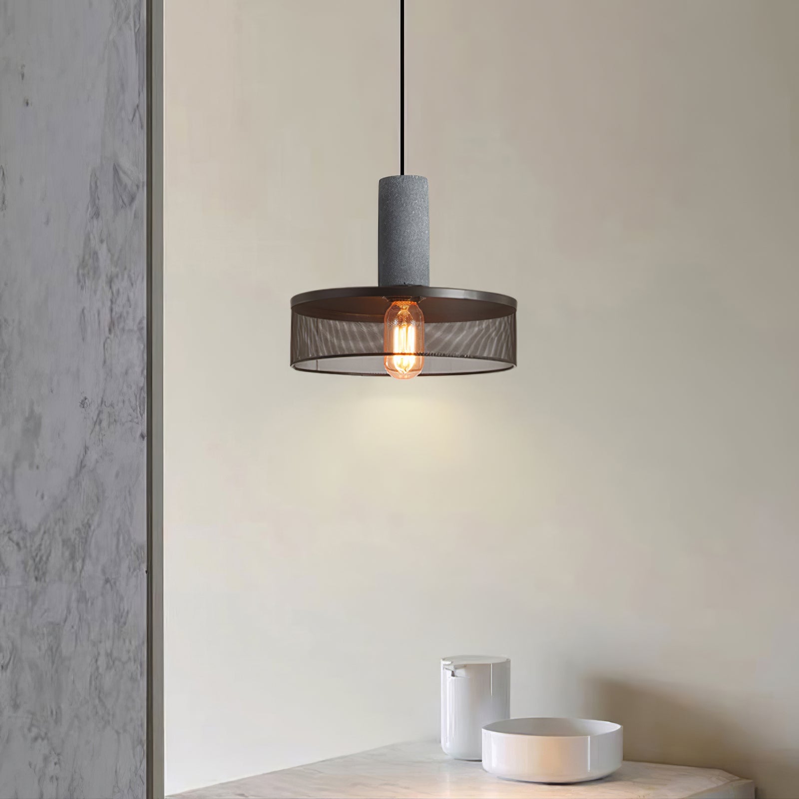 Noveno Cement Mesh Pendant Light-Neutral Decor