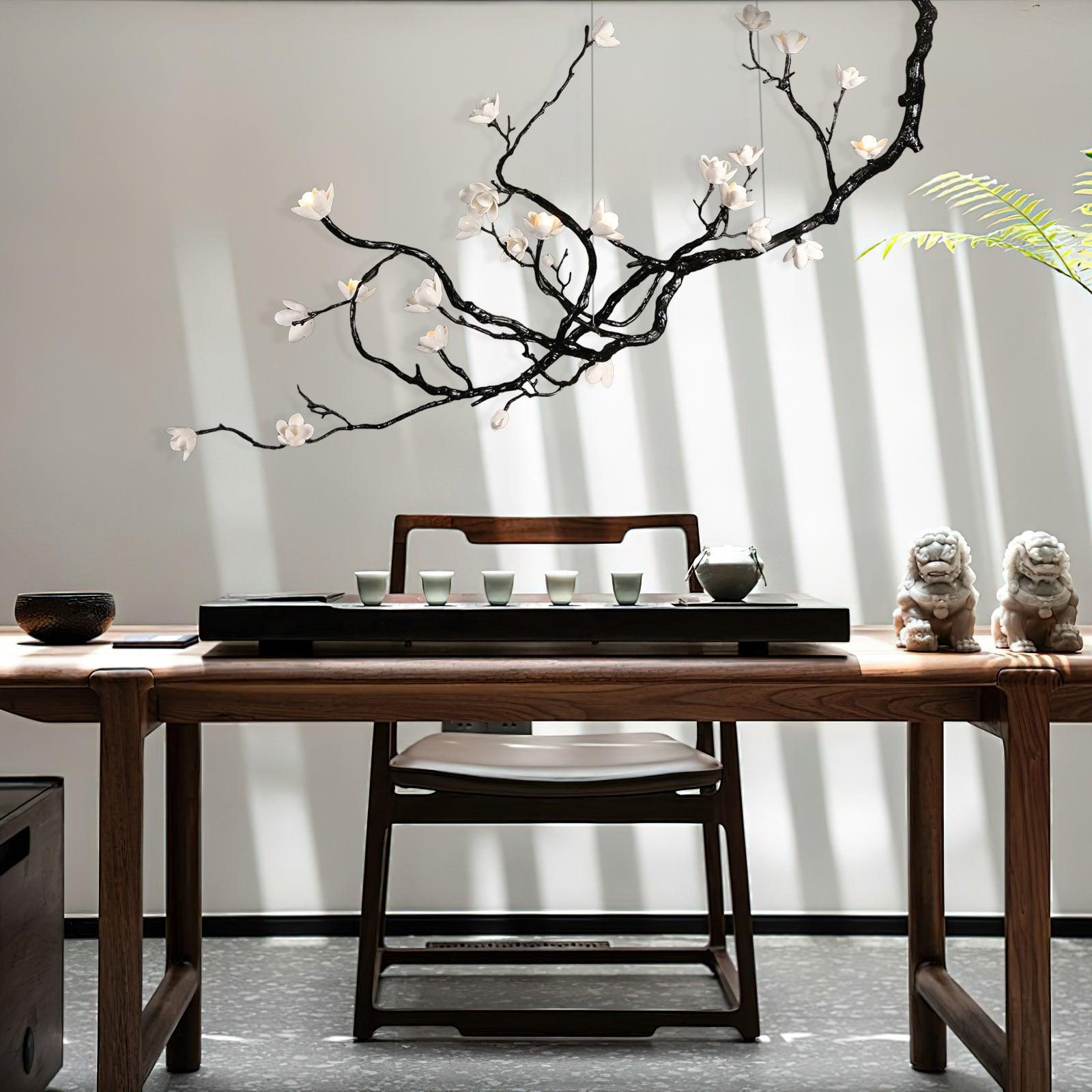 Lustra Chandelier Ceramic Flower Black Branch-Neutral Decor