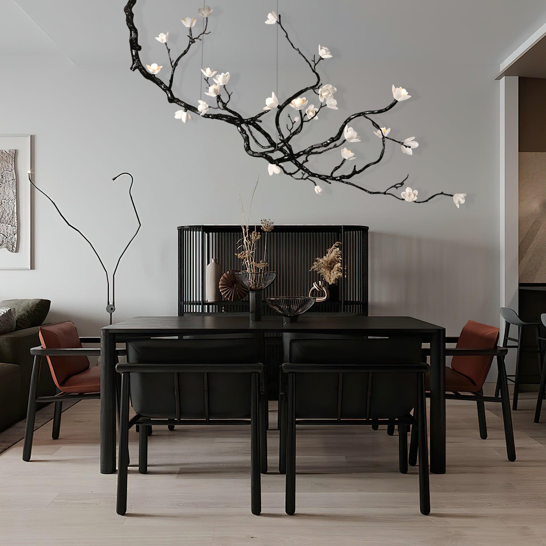 Lustra Chandelier Ceramic Flower Black Branch-Neutral Decor