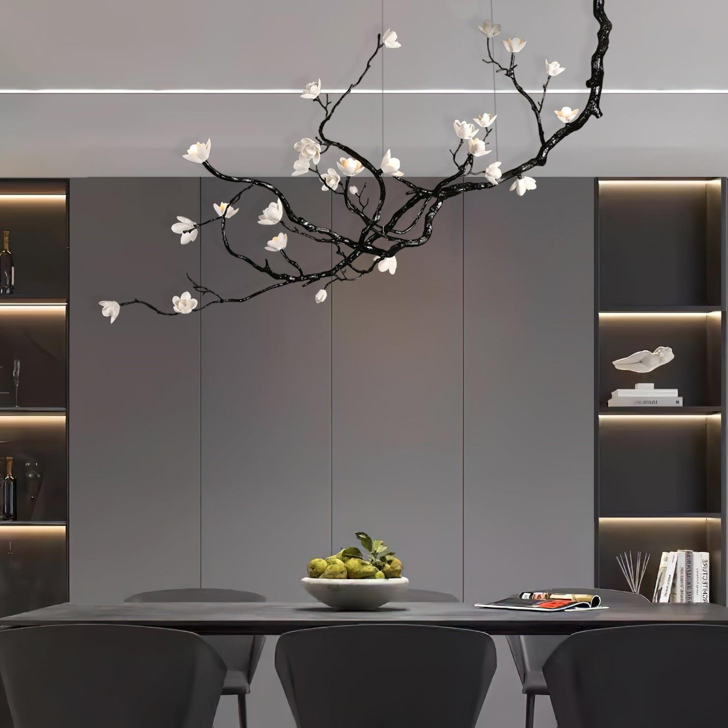 Lustra Chandelier Ceramic Flower Black Branch-Neutral Decor