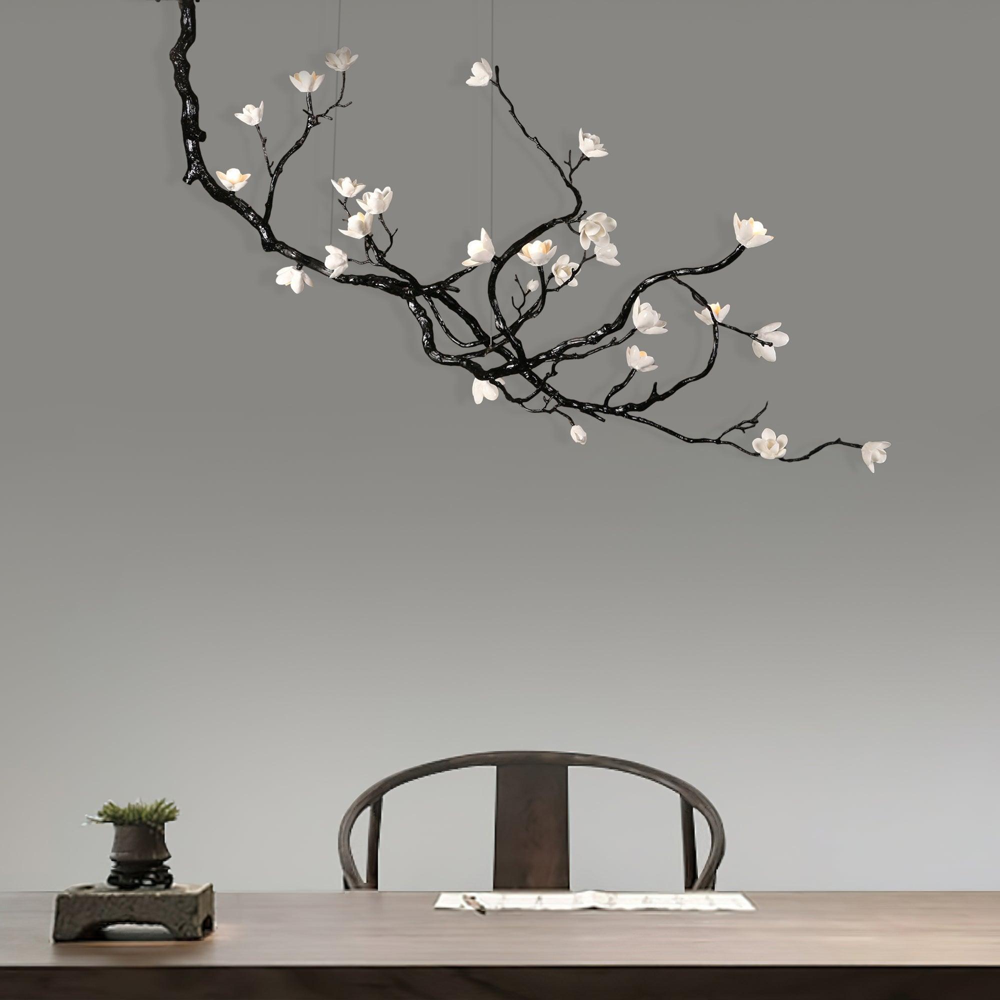 Lustra Chandelier Ceramic Flower Black Branch-Neutral Decor