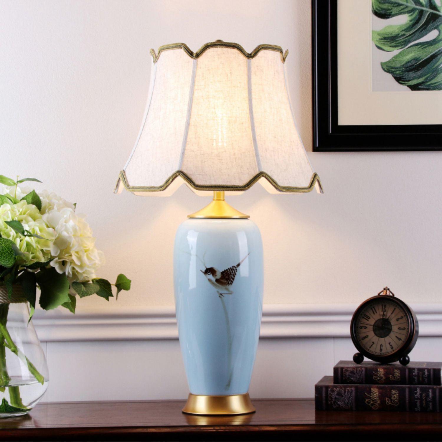 Sparrow Oriental Ceramic Desk Lamp-Neutral Decor
