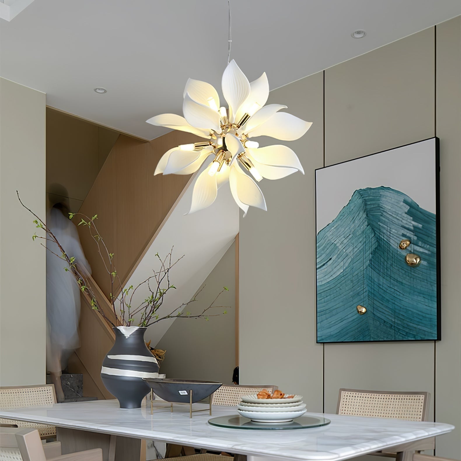 Avir Pendant Lamp Ceramic Petals Blooming-Neutral Decor