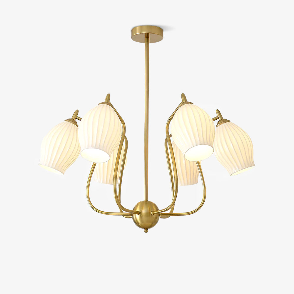 Pravin Chandelier Ceramic Ribbed Sculptural Glass Elegant-Neutral Decor