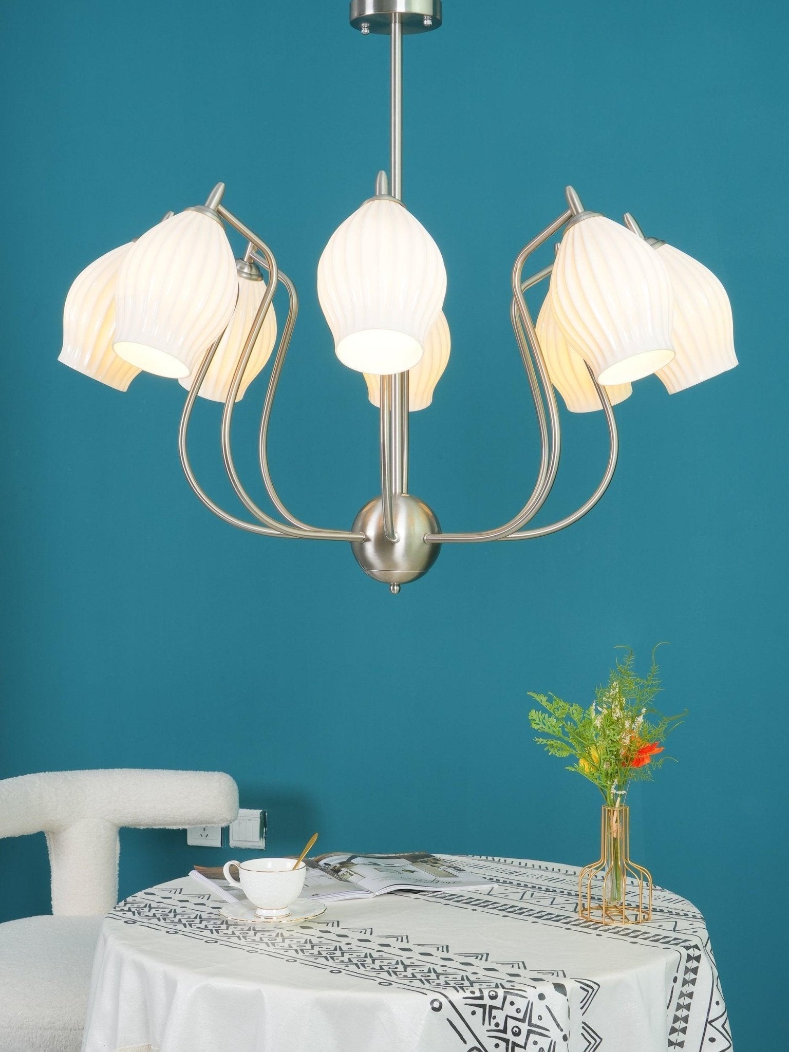 Pravin Chandelier Ceramic Ribbed Sculptural Glass Elegant-Neutral Decor