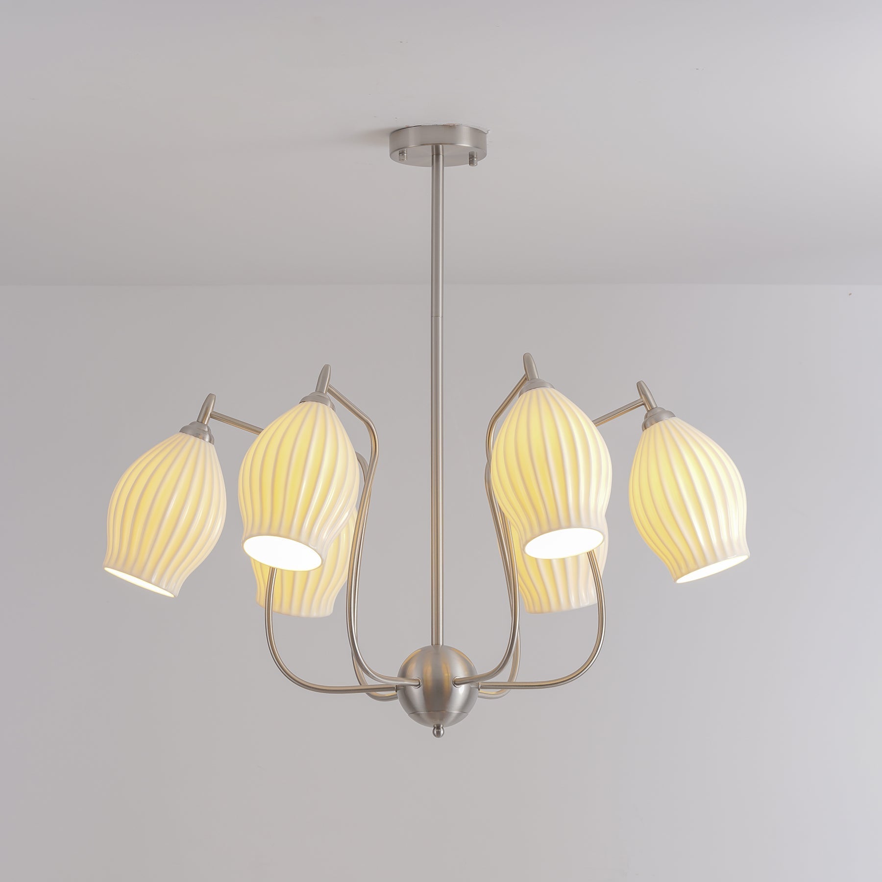 Pravin Chandelier Ceramic Ribbed Sculptural Glass Elegant-Neutral Decor