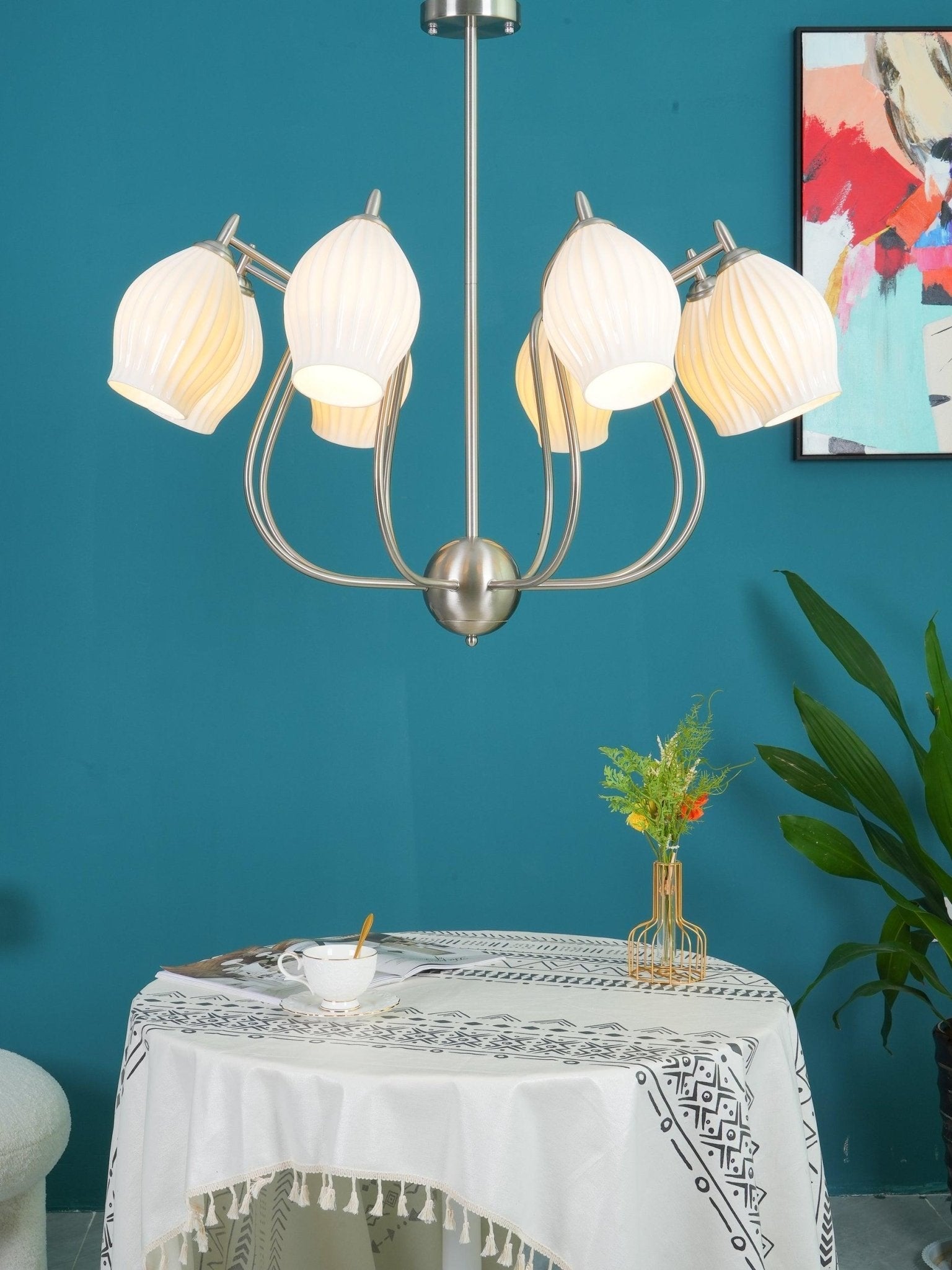 Pravin Chandelier Ceramic Ribbed Sculptural Glass Elegant-Neutral Decor