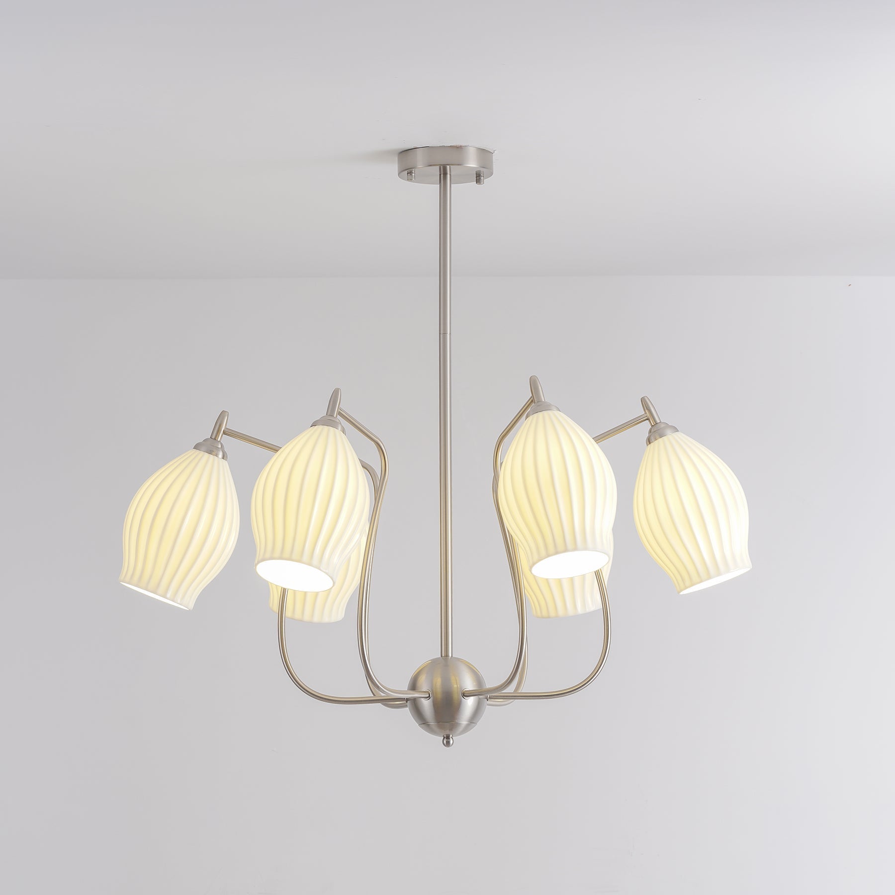 Pravin Chandelier Ceramic Ribbed Sculptural Glass Elegant-Neutral Decor
