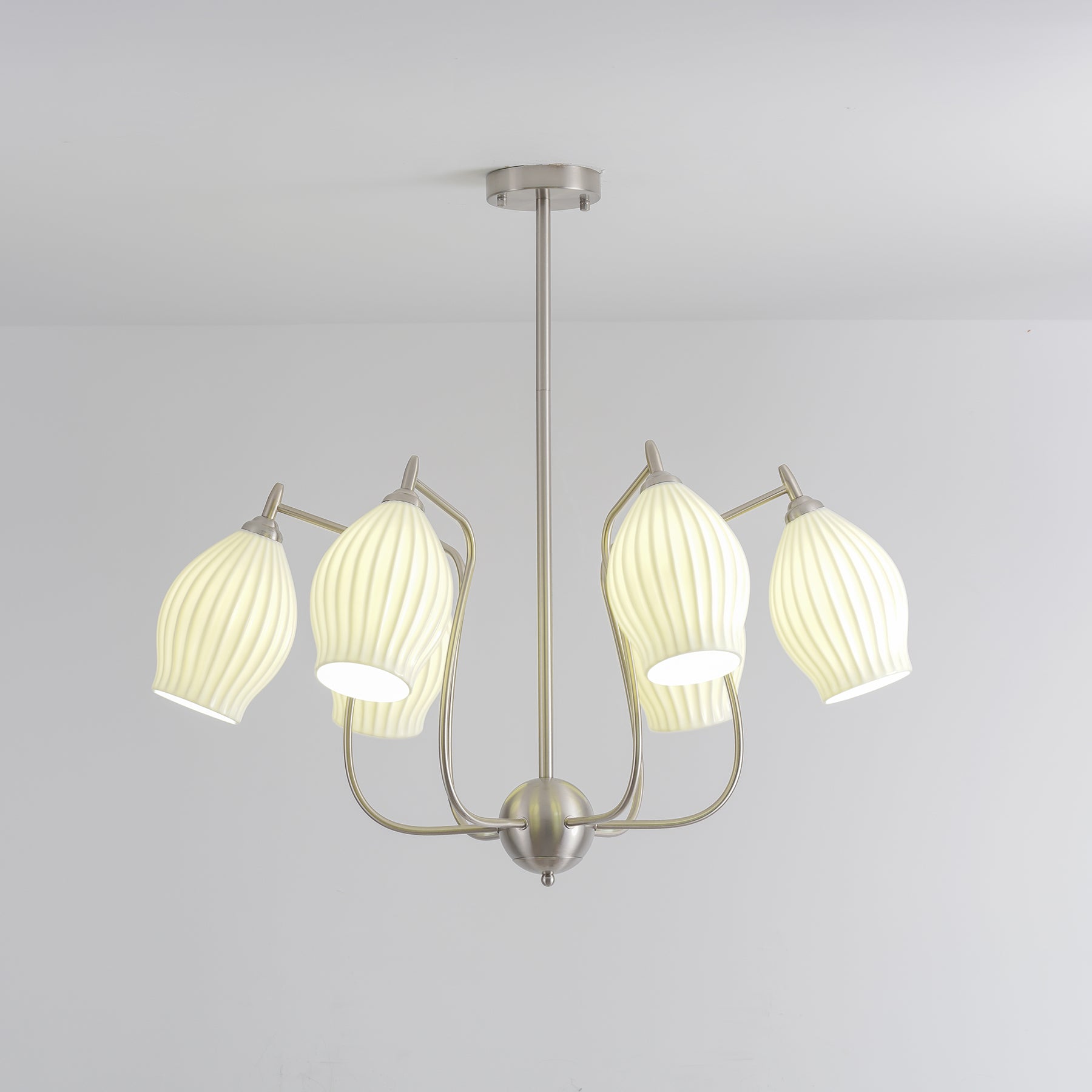 Pravin Chandelier Ceramic Ribbed Sculptural Glass Elegant-Neutral Decor