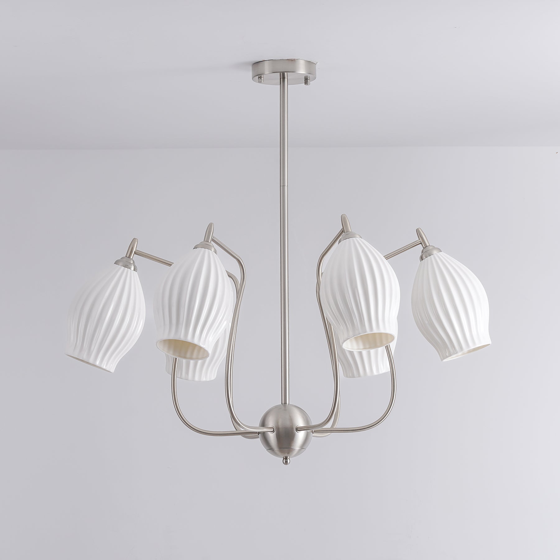 Pravin Chandelier Ceramic Ribbed Sculptural Glass Elegant-Neutral Decor
