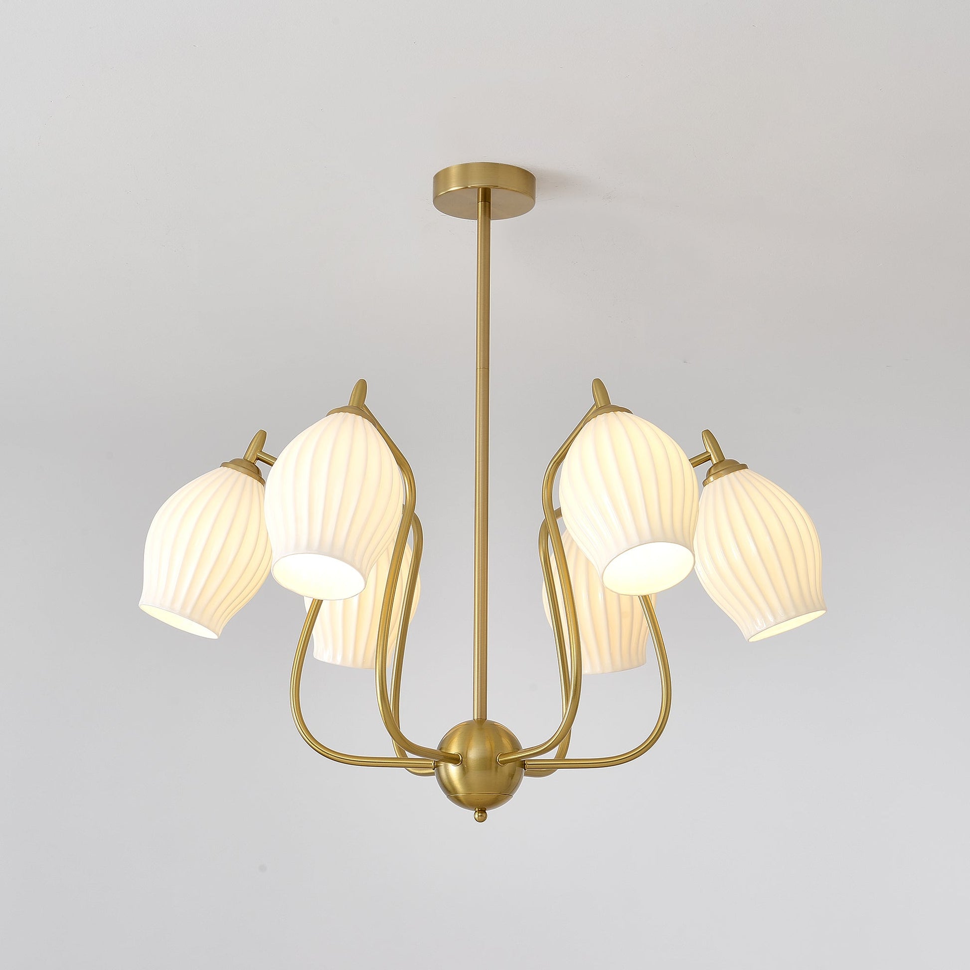 Pravin Chandelier Ceramic Ribbed Sculptural Glass Elegant-Neutral Decor