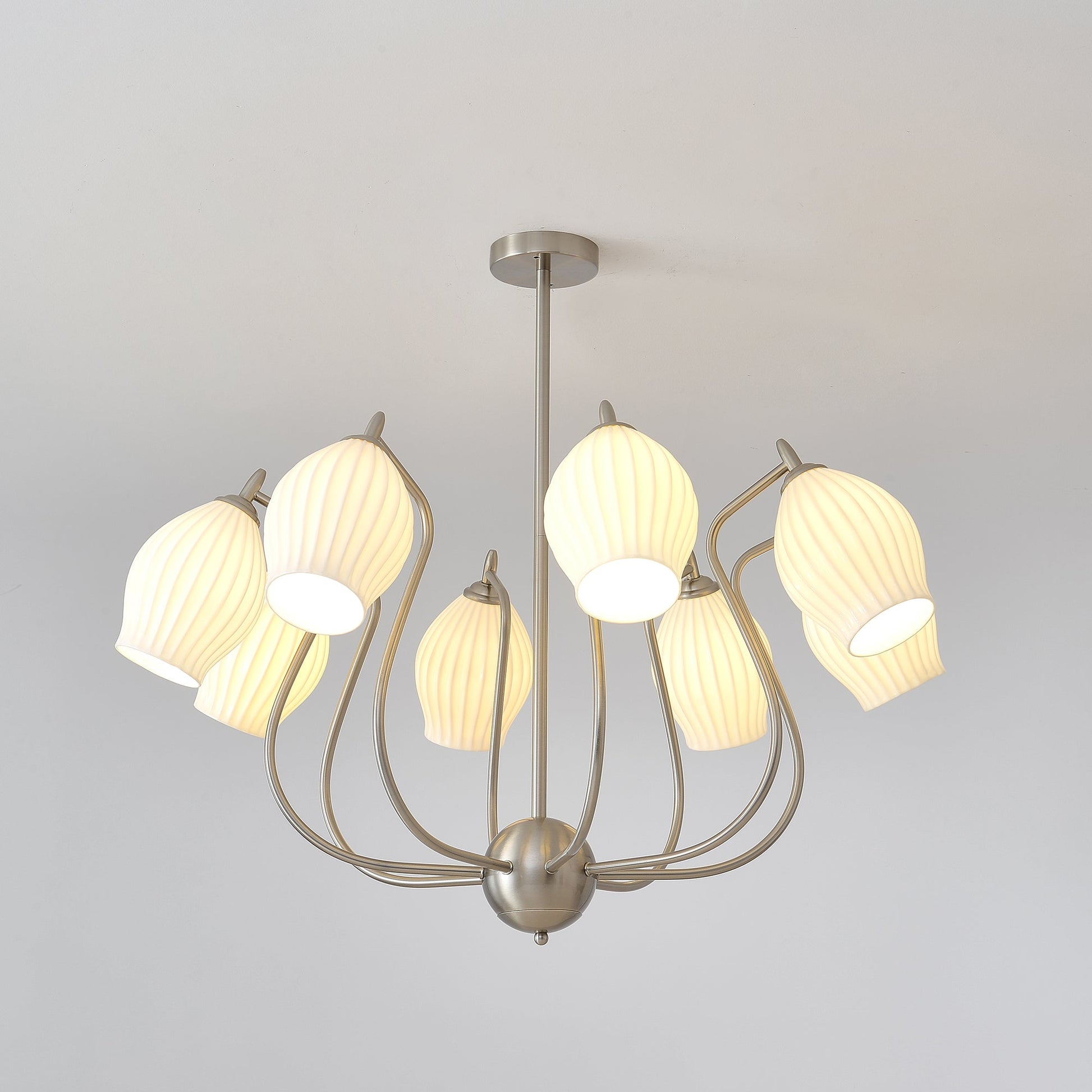 Pravin Chandelier Ceramic Ribbed Sculptural Glass Elegant-Neutral Decor