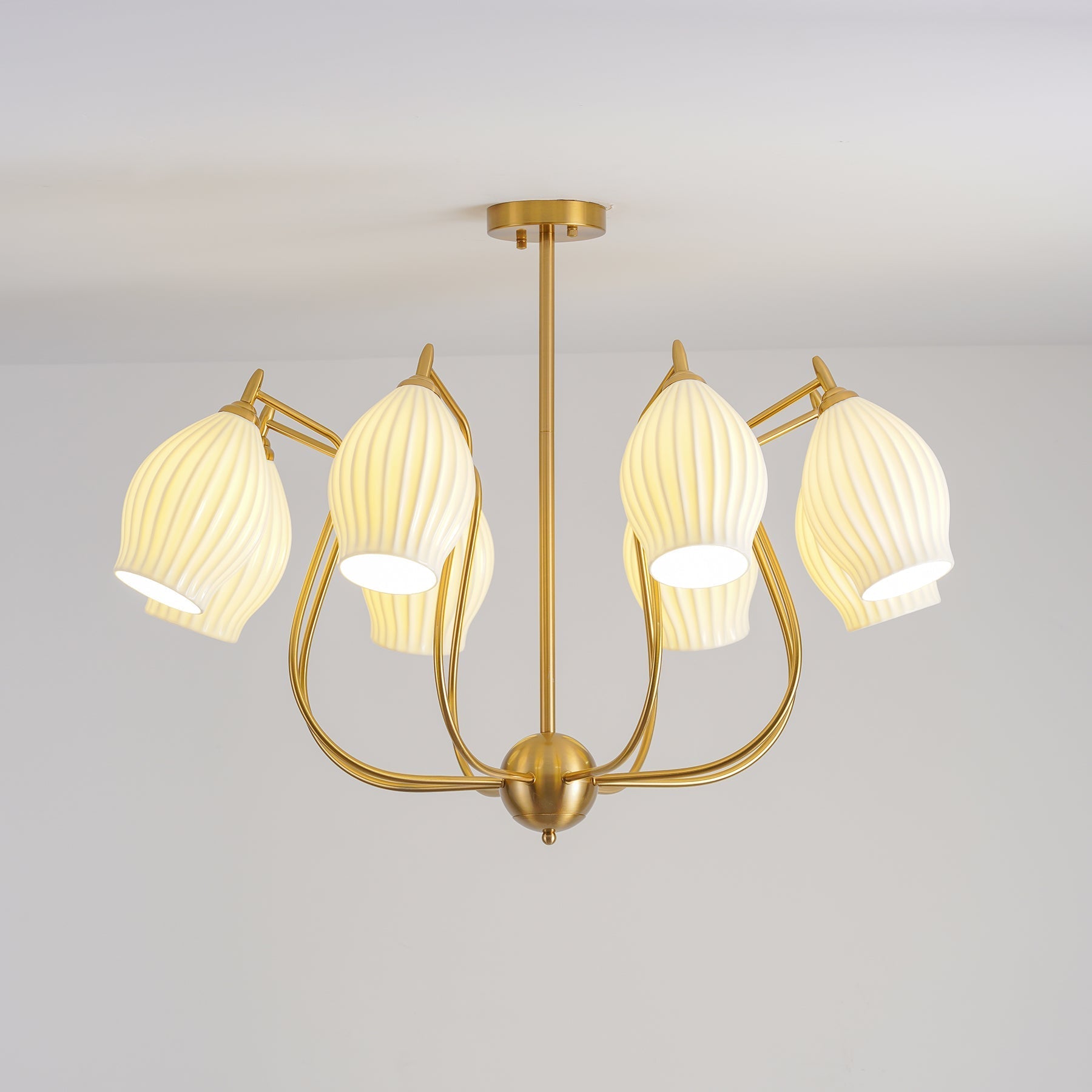 Pravin Chandelier Ceramic Ribbed Sculptural Glass Elegant-Neutral Decor