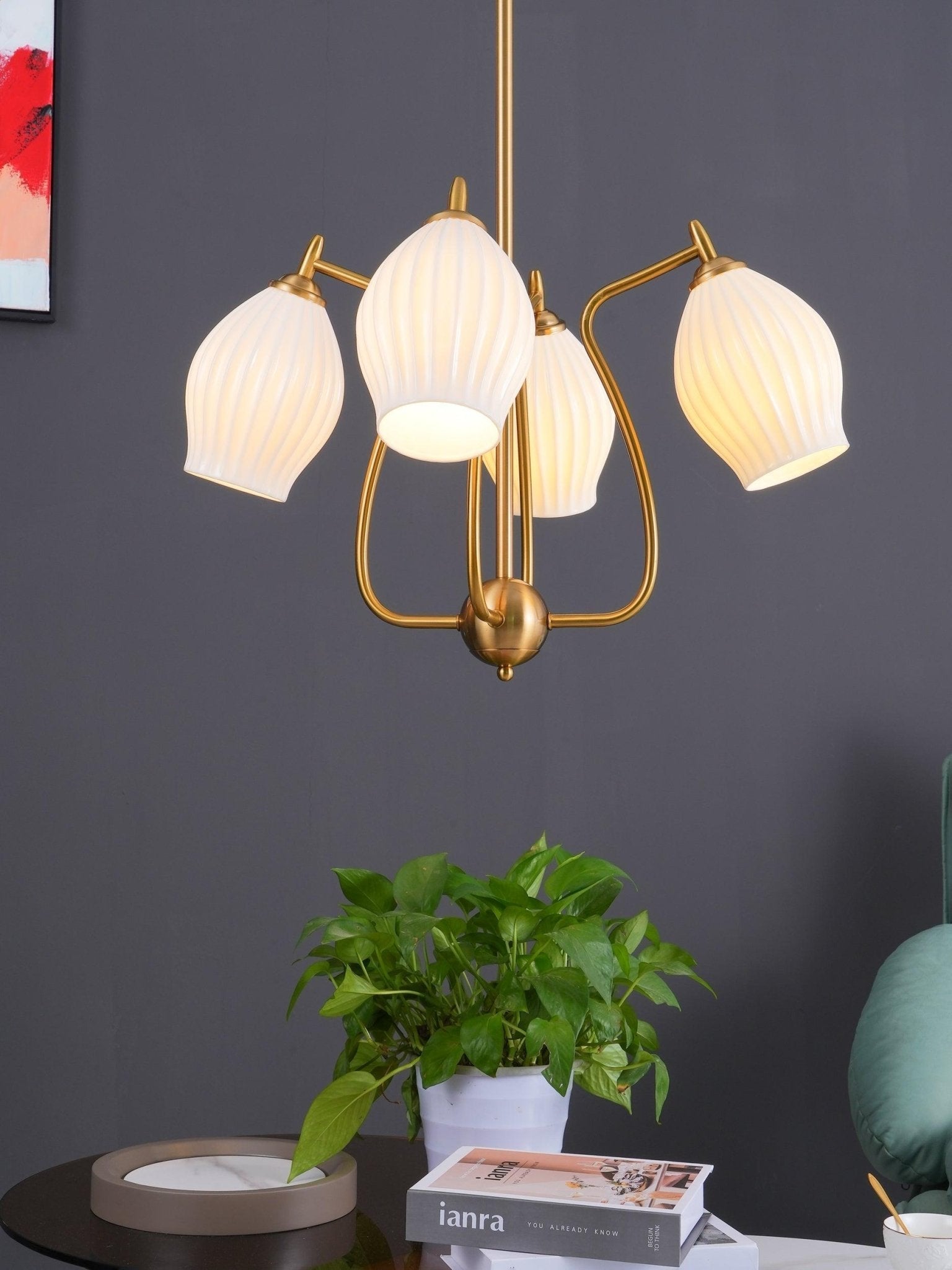 Pravin Chandelier Ceramic Ribbed Sculptural Glass Elegant-Neutral Decor