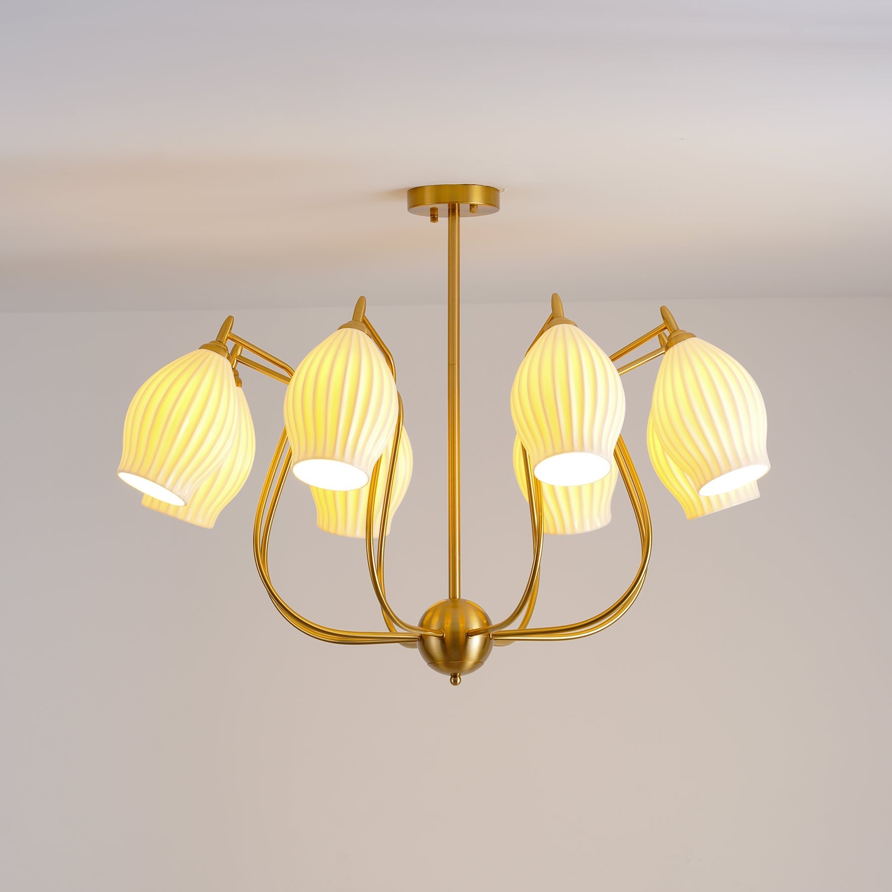Pravin Chandelier Ceramic Ribbed Sculptural Glass Elegant-Neutral Decor
