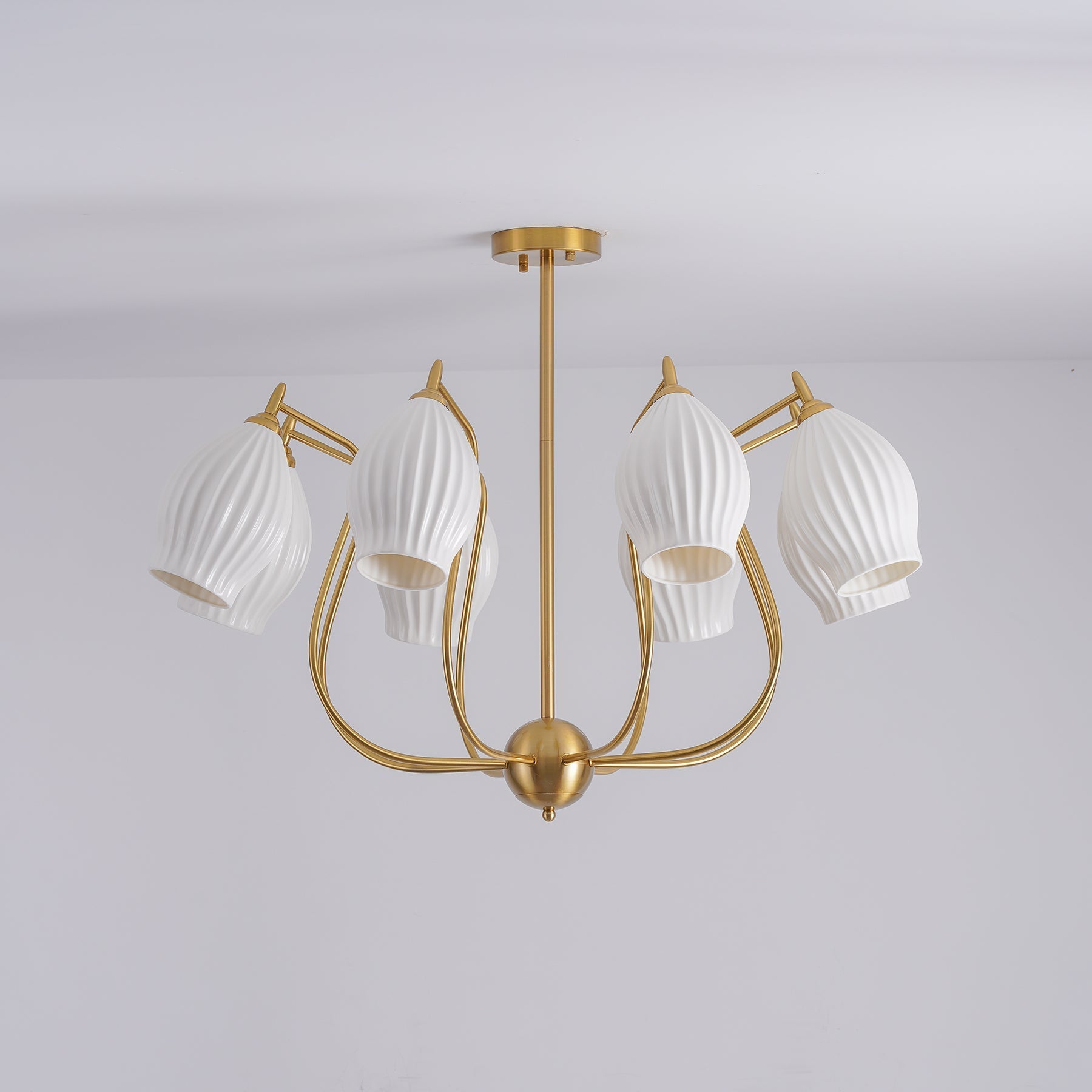 Pravin Chandelier Ceramic Ribbed Sculptural Glass Elegant-Neutral Decor