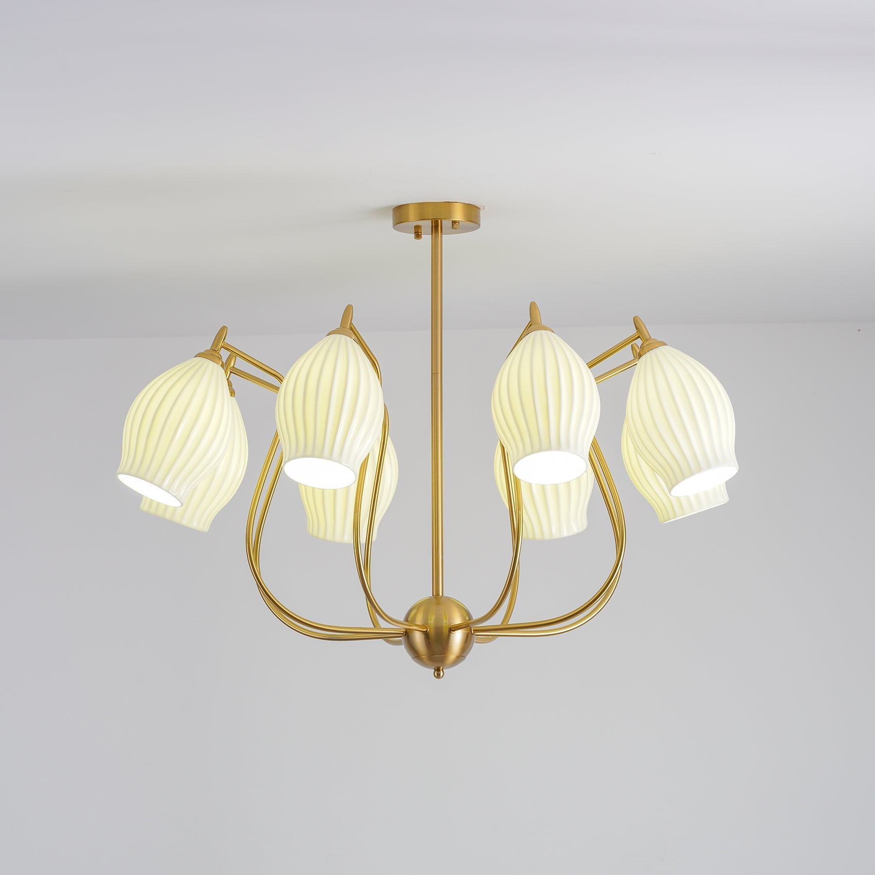 Pravin Chandelier Ceramic Ribbed Sculptural Glass Elegant-Neutral Decor