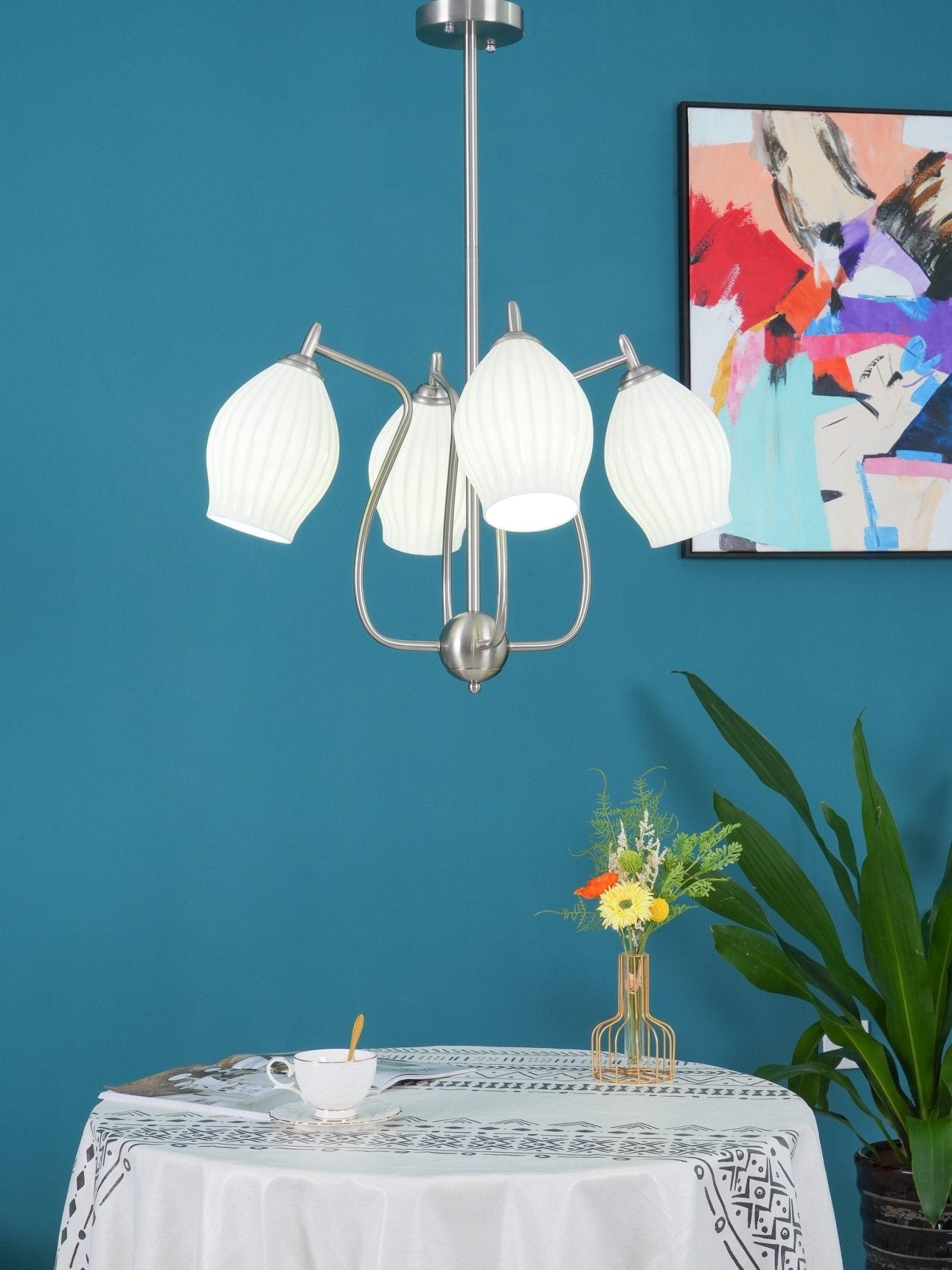 Pravin Chandelier Ceramic Ribbed Sculptural Glass Elegant-Neutral Decor