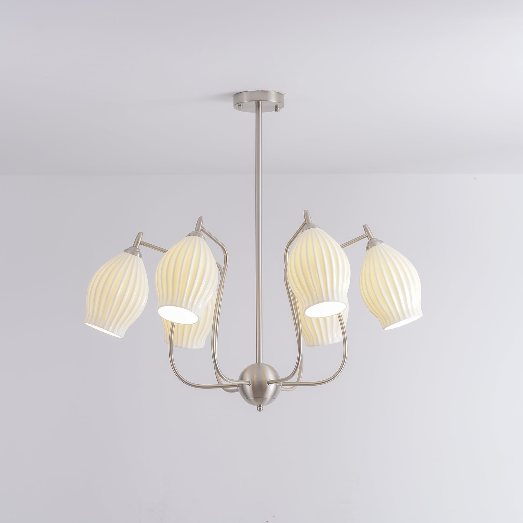 Pravin Chandelier Ceramic Ribbed Sculptural Glass Elegant-Neutral Decor