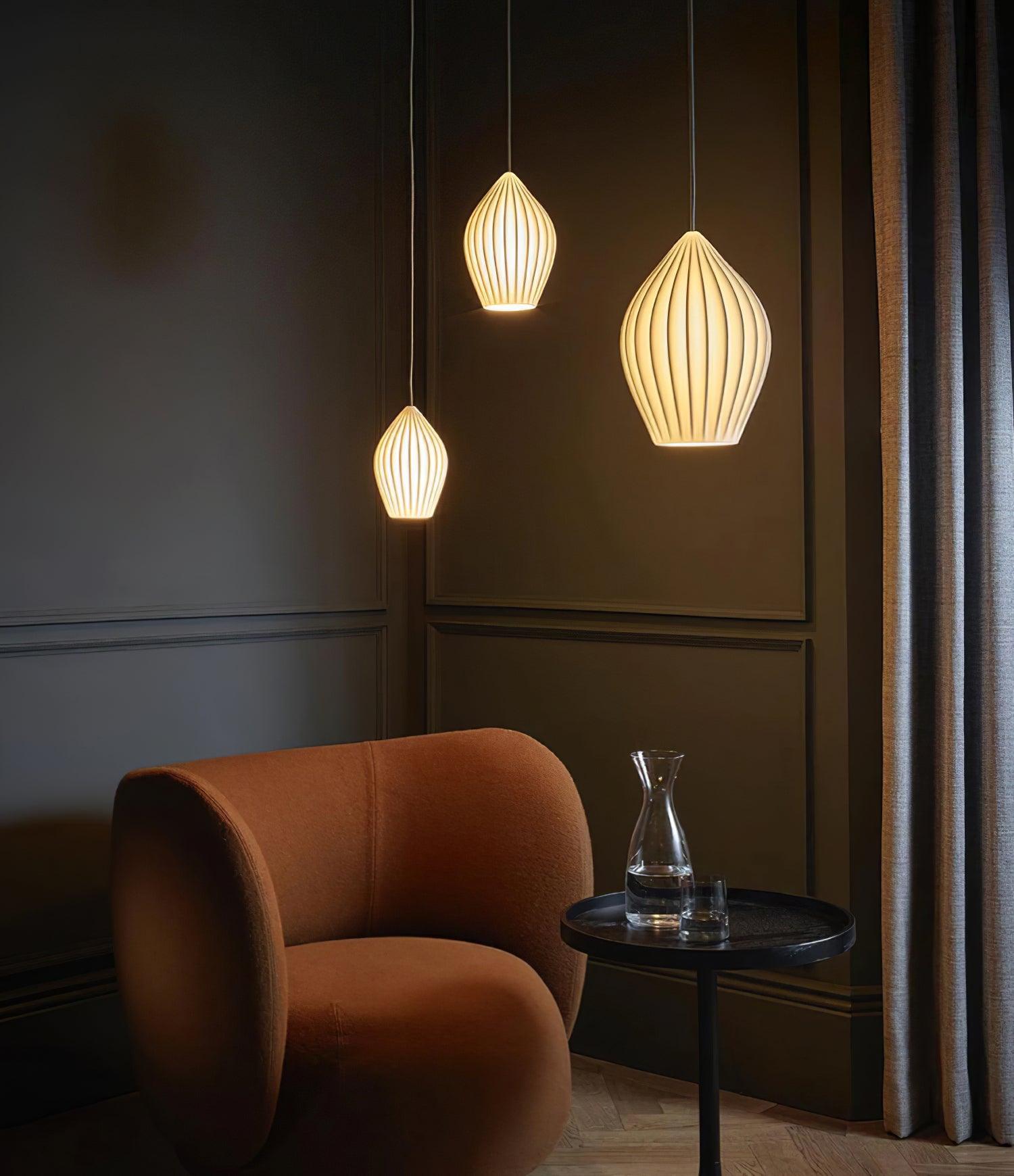 Virove Pendant Lamp Ceramic Ribbed Bone China Elegant-Neutral Decor