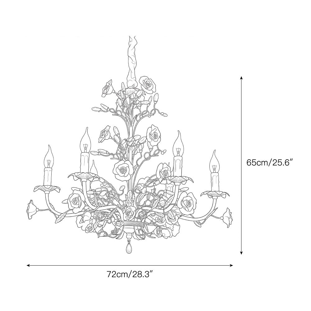 Side view of the 8-head ceramic chandelier showcasing its size.