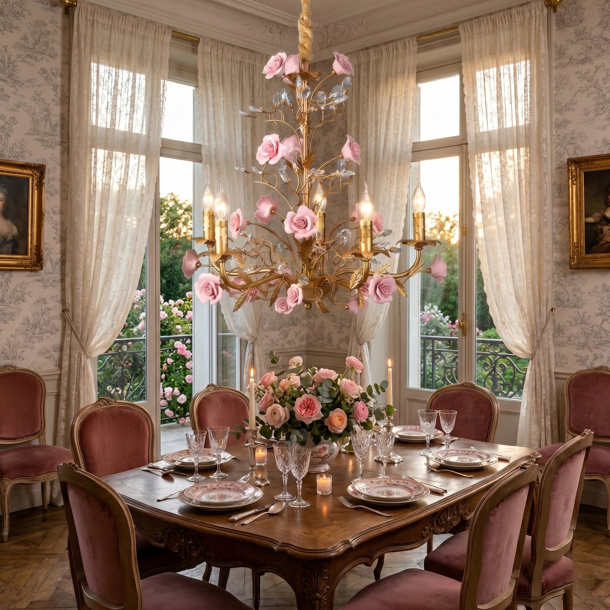 The red finish version of the rose vine chandelier.