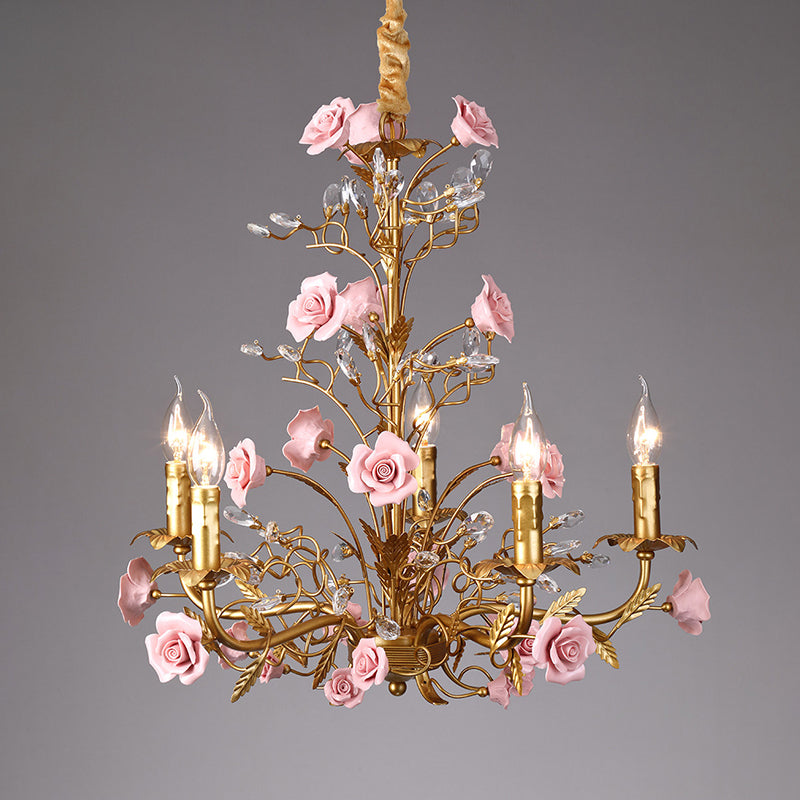 The 6-head version of the chandelier in a red finish.