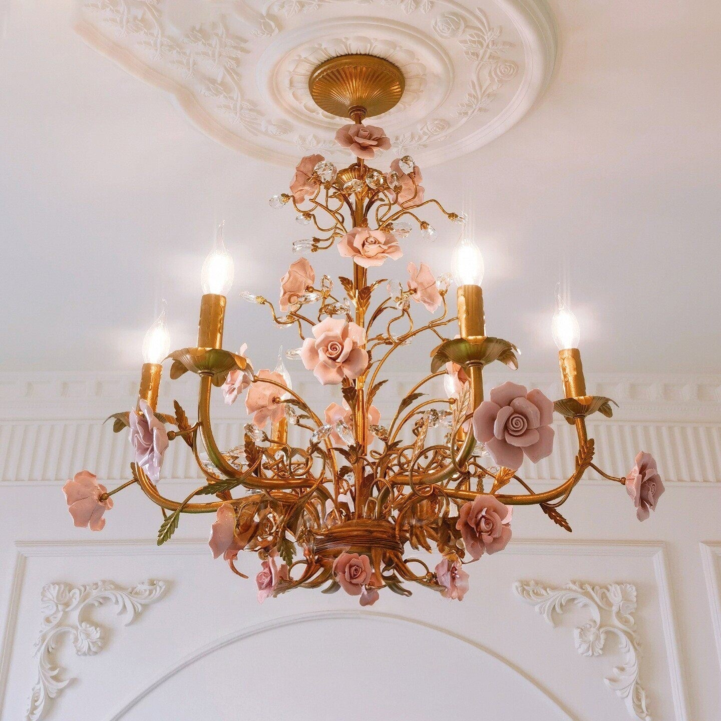 The hanging chain and ceiling canopy detail.