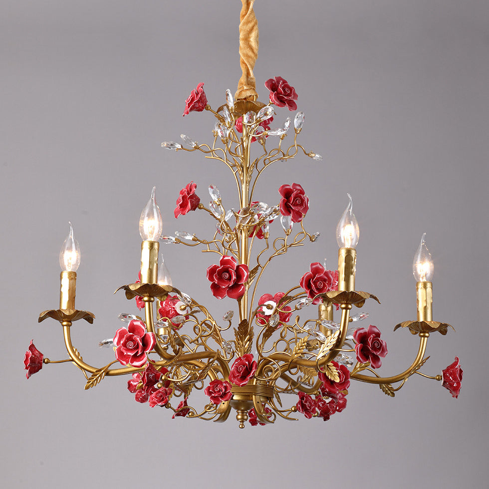 The chandelier unlit, displaying its detailed craftsmanship.