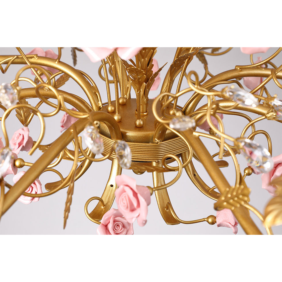 Top-down view of the chandelier's floral arrangement.