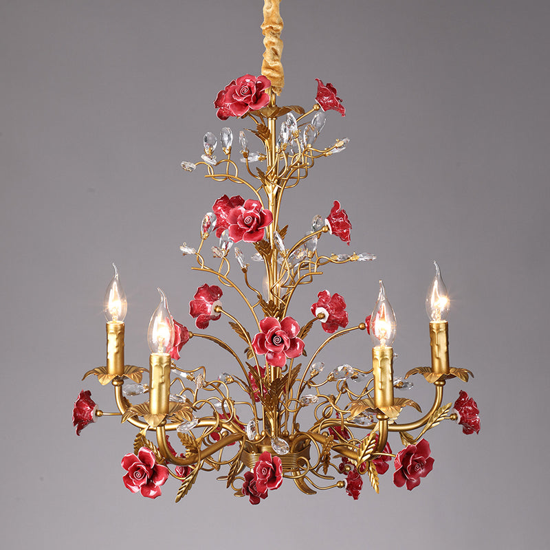 The 8-head version of the chandelier in a pink finish.