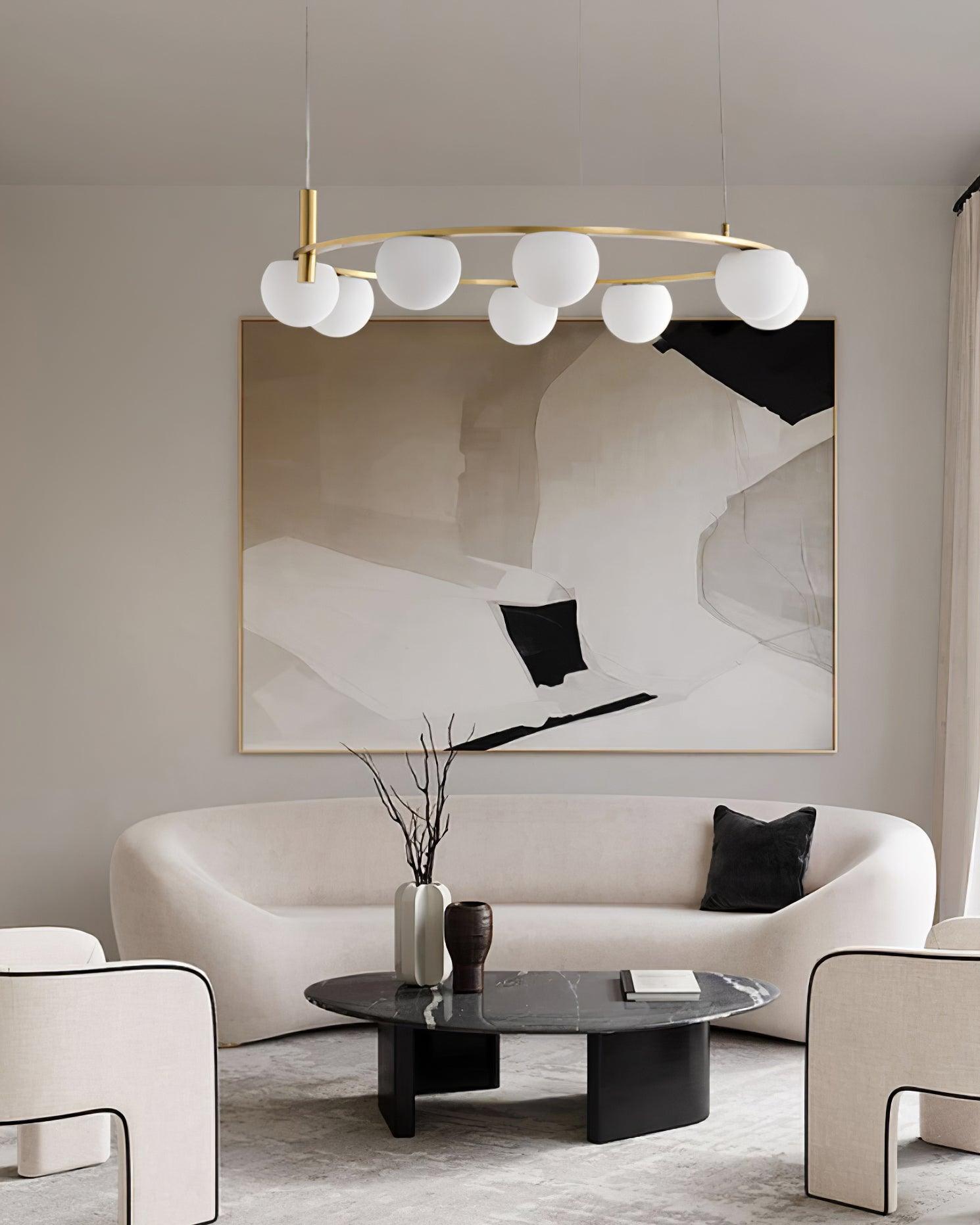 Chandelier Glass Globes Metal Ring Gold Finish Modern
