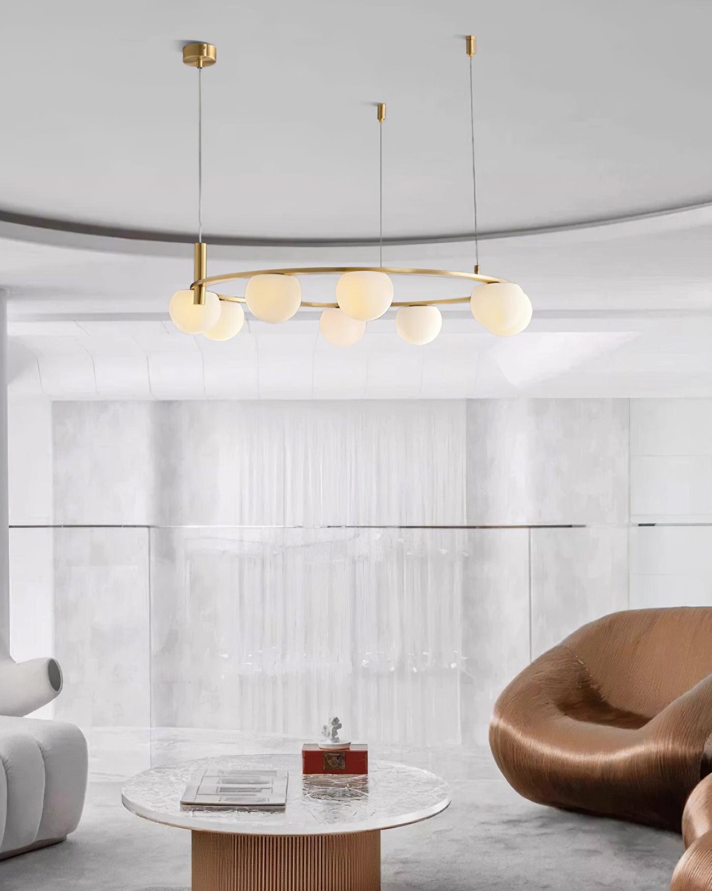 Chandelier Glass Globes Metal Ring Gold Finish Modern
