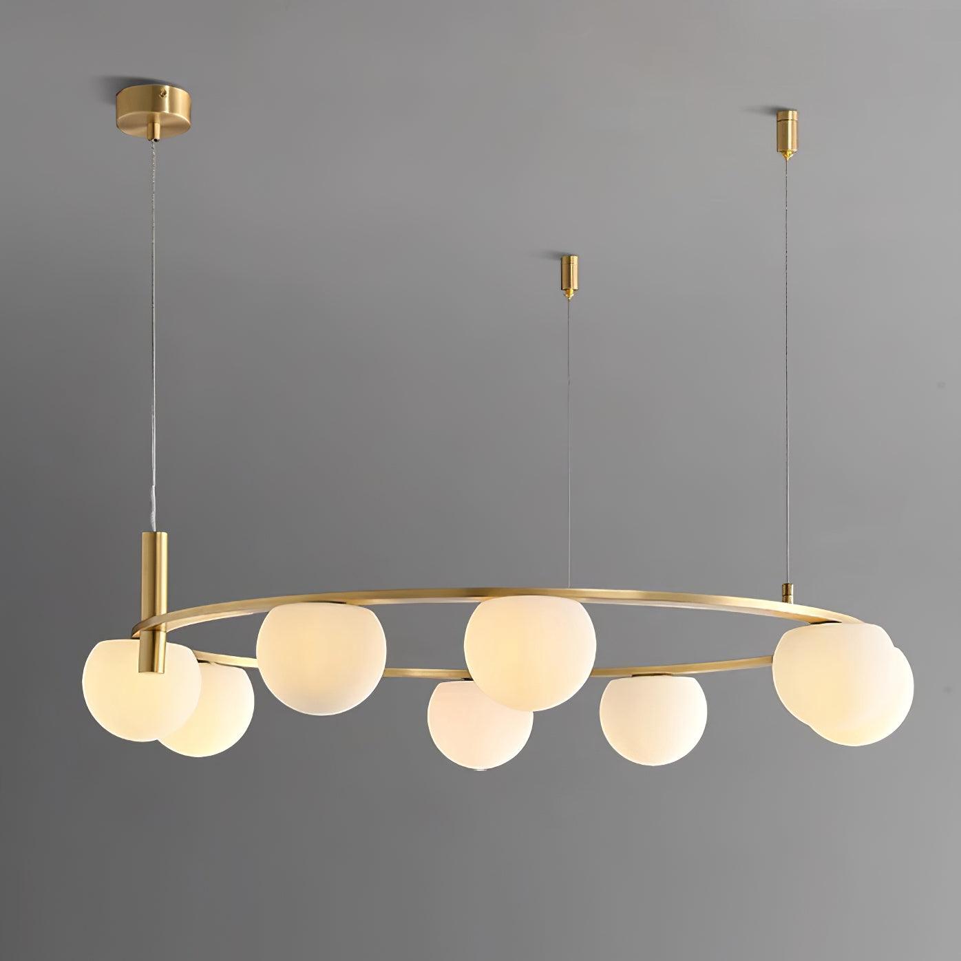 Chandelier Glass Globes Metal Ring Gold Finish Modern