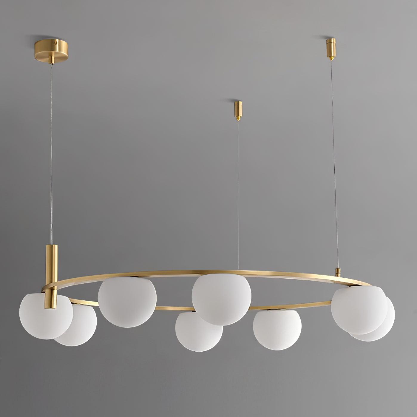 Chandelier Glass Globes Metal Ring Gold Finish Modern