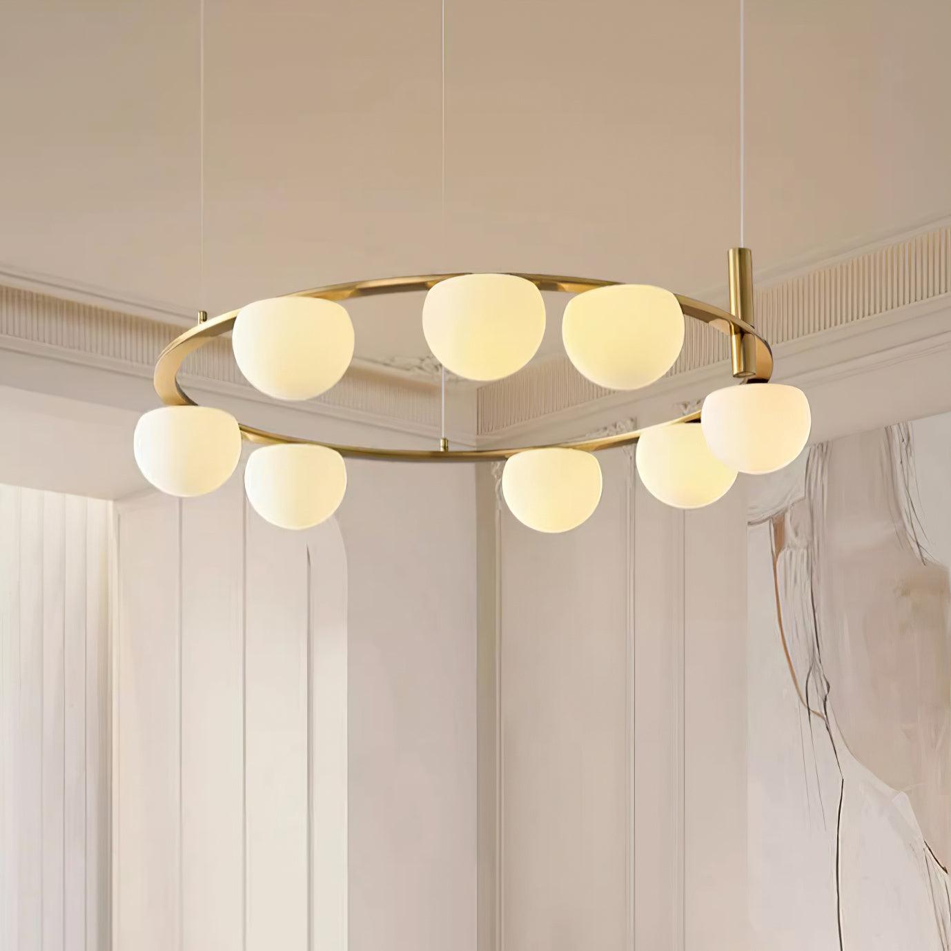 Chandelier Glass Globes Metal Ring Gold Finish Modern