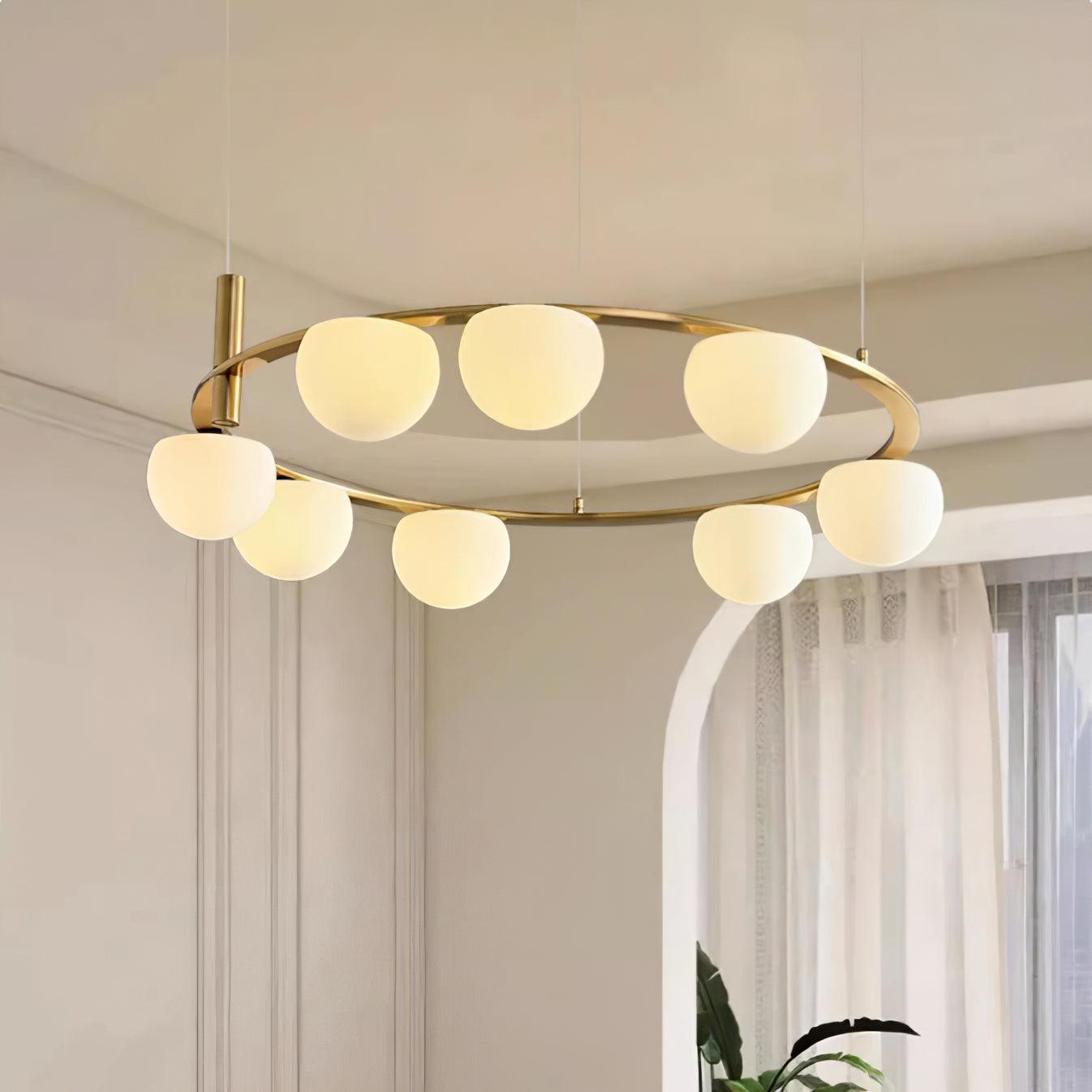 Chandelier Glass Globes Metal Ring Gold Finish Modern