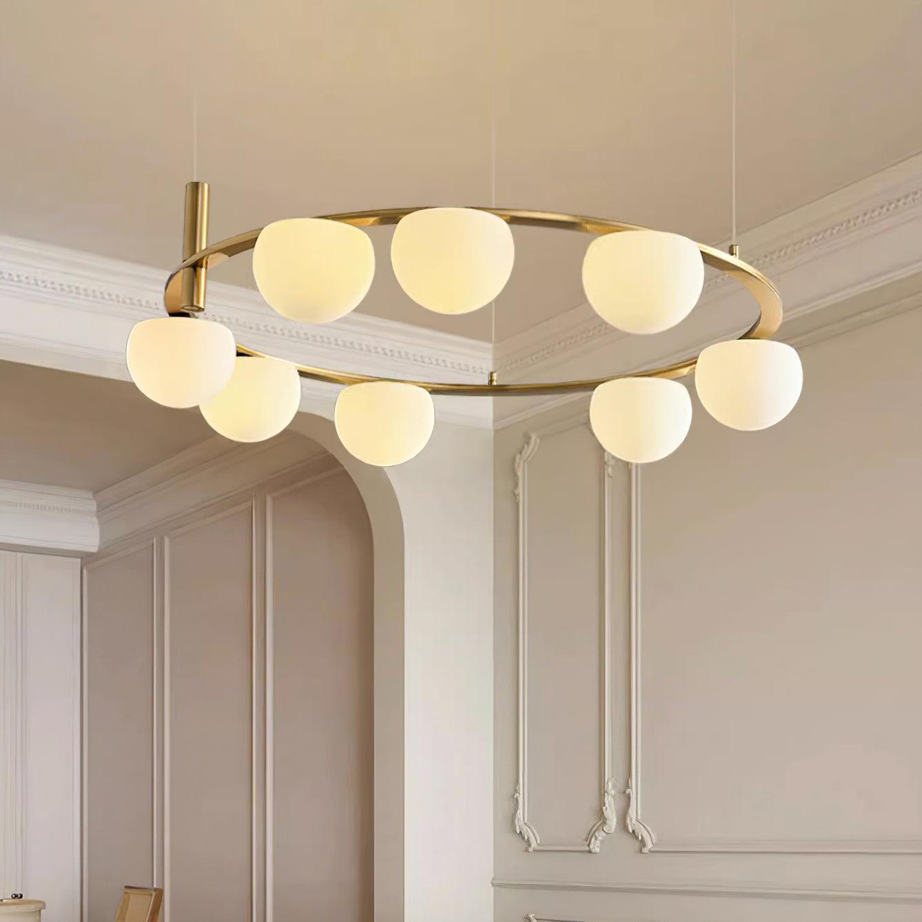 Chandelier Glass Globes Metal Ring Gold Finish Modern