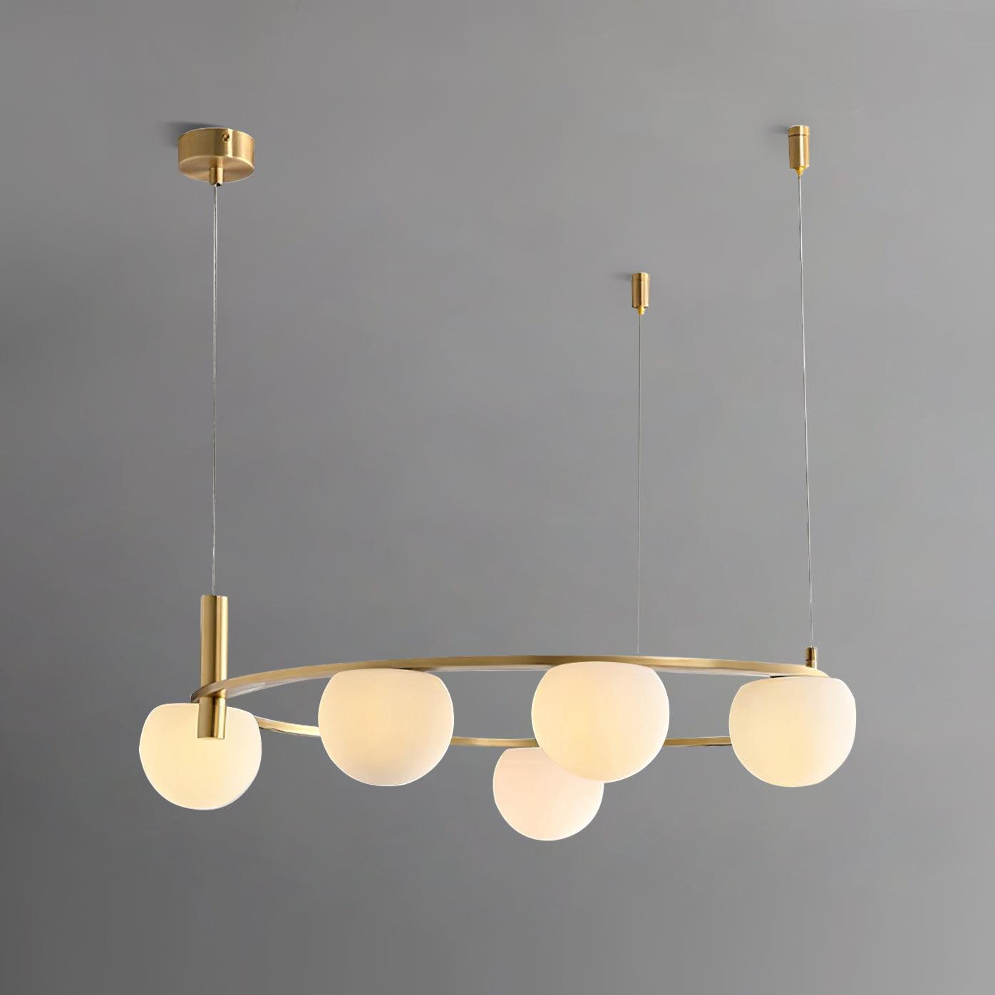 Chandelier Glass Globes Metal Ring Gold Finish Modern