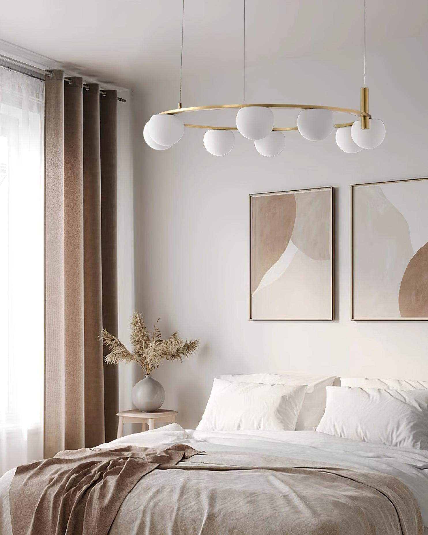 Chandelier Glass Globes Metal Ring Gold Finish Modern