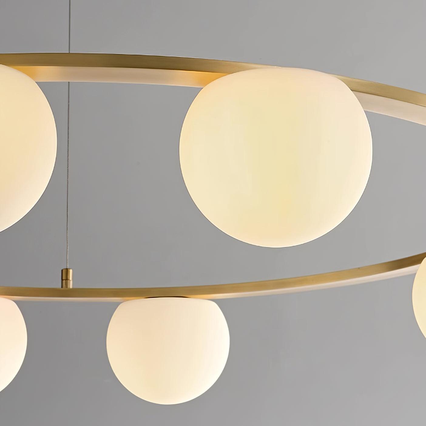 Chandelier Glass Globes Metal Ring Gold Finish Modern