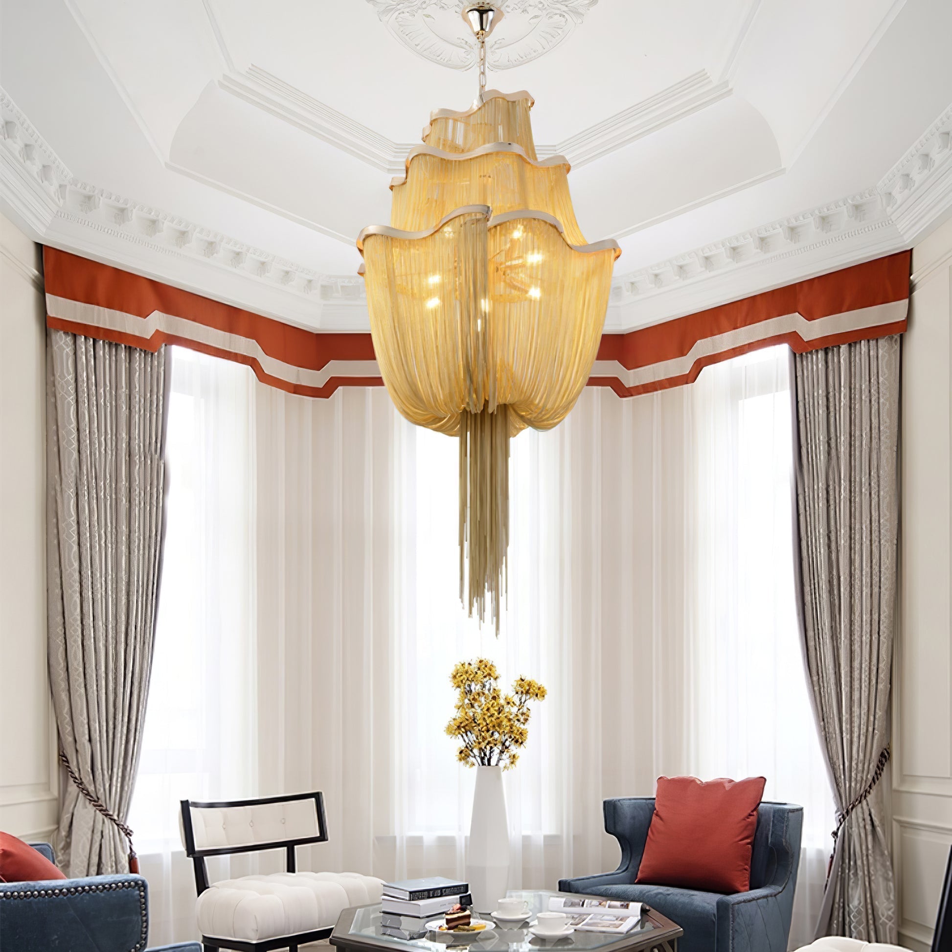 Bluxen Chandelier Aluminum Chains Shimmering Nickel-Neutral Decor