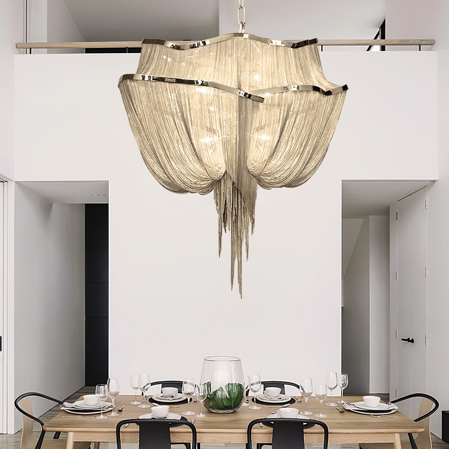 Bluxen Chandelier Aluminum Chains Shimmering Nickel-Neutral Decor