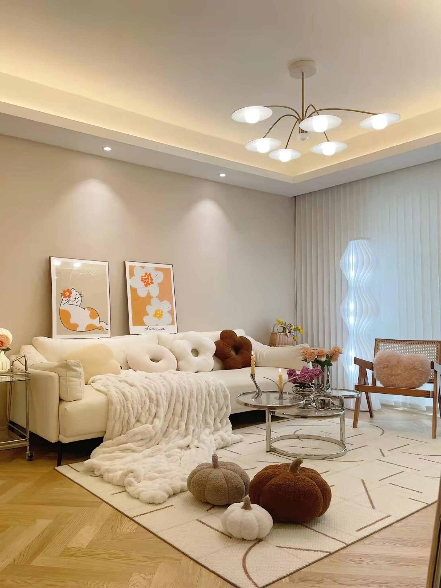 Lark Chandelier with Art Deco-Inspired Mushroom-Neutral Decor