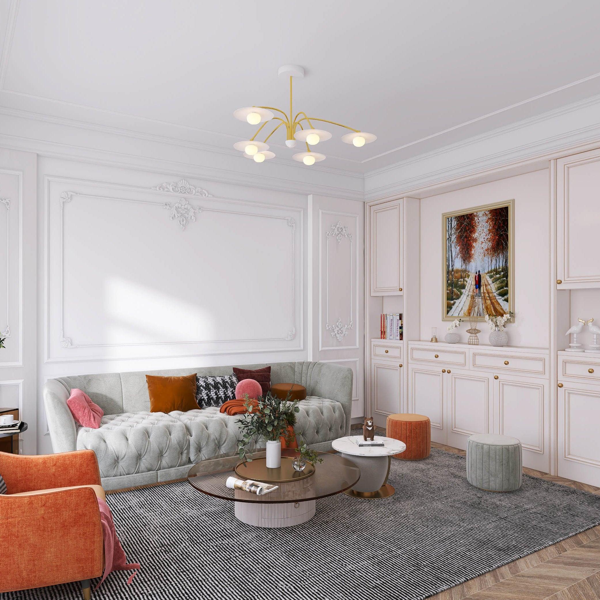 Lark Chandelier with Art Deco-Inspired Mushroom-Neutral Decor
