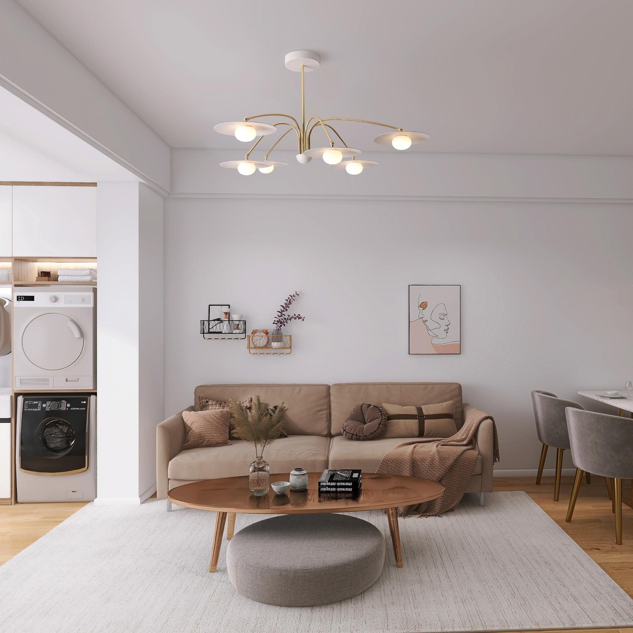 Lark Chandelier with Art Deco-Inspired Mushroom-Neutral Decor