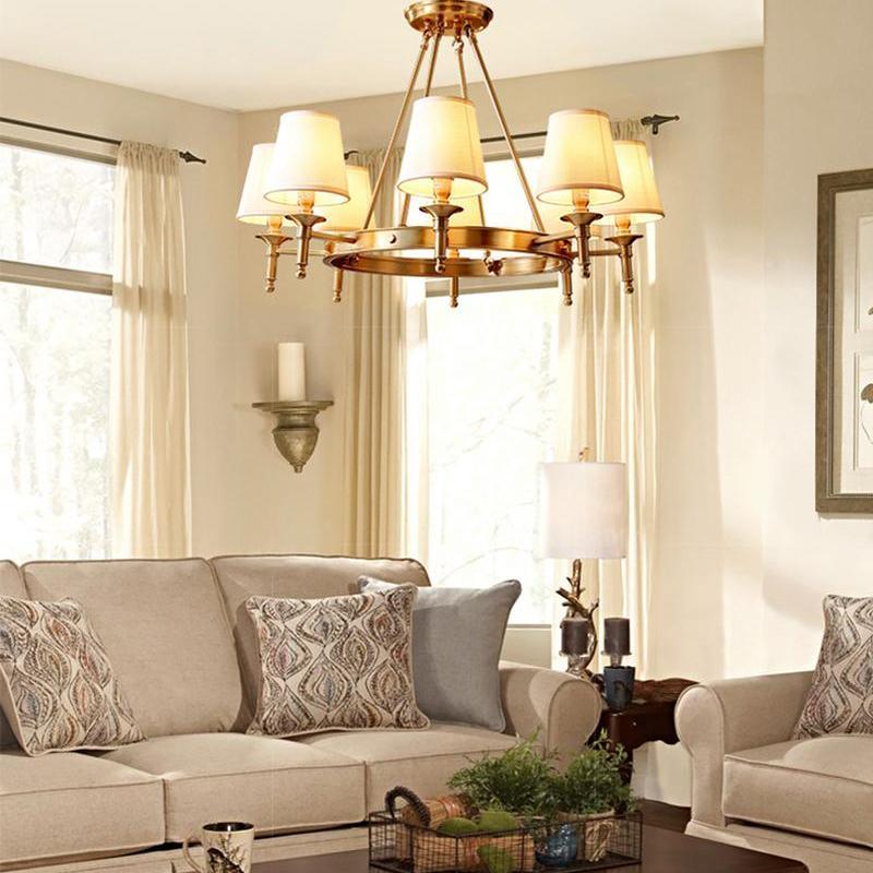 Dyvlen Chandelier Brass Linen Modern 8-Light-Neutral Decor