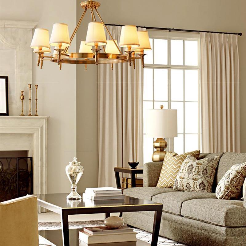 Dyvlen Chandelier Brass Linen Modern 8-Light-Neutral Decor