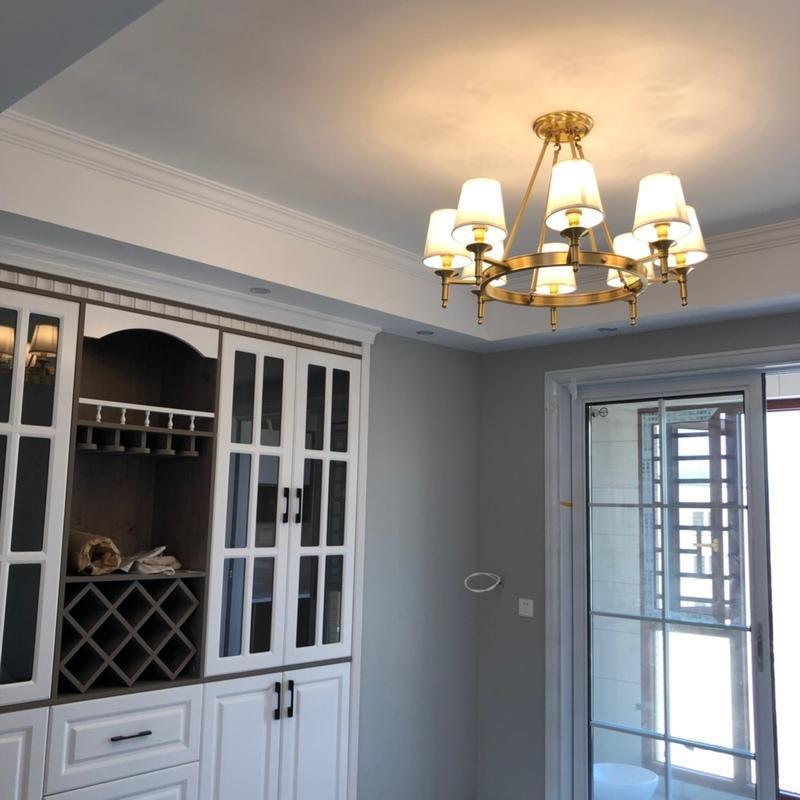 Dyvlen Chandelier Brass Linen Modern 8-Light-Neutral Decor