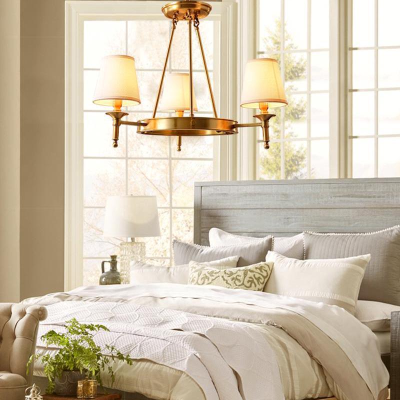 Dyvlen Chandelier Brass Linen Modern 8-Light-Neutral Decor